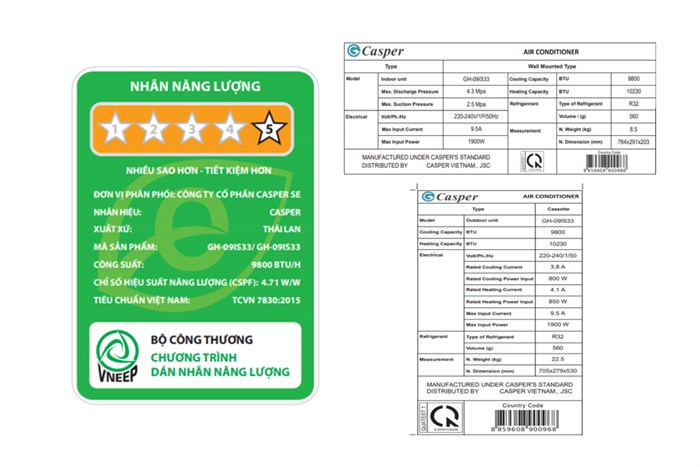 Điều Hòa Casper Inverter 9000 BTU 2 Chiều GH-09IS33